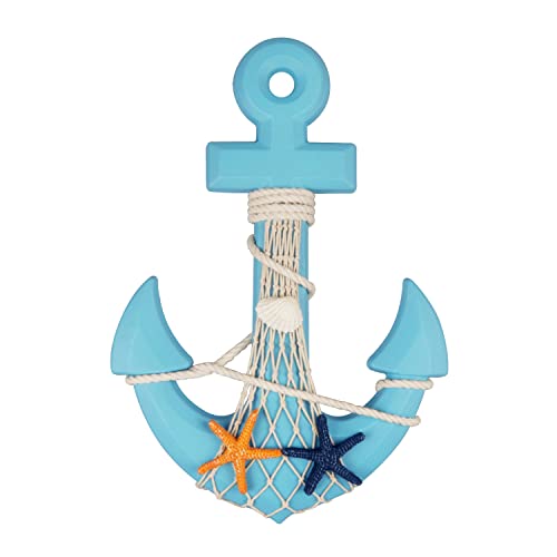 Image of Meching 13 inch Nautical Wooden Anchor with Rope Nautical Beach Wood Anchor Wall Art Decor Door Hanging Ornament Beach Theme Home Decoration