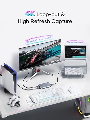Video Capture Card, USB 3.0 Capture Card 4K HDMI Loop-Out, 4K 60FPS/1080P 240FPS Video Game Capture for Works for PS5/Camera/PC/Streaming - Image 3