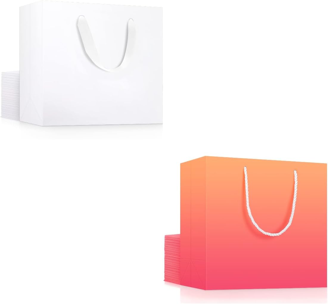 EUSOAR 20 Pack 10.6x3.1x8.3 inches White Paper Gift Shopping Bags and 20 Pack 8.6"x 3.9"x 7" Yellow/Orange Gift Wrap Bags with Handles