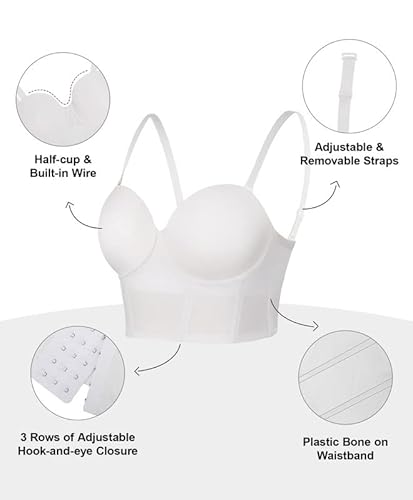 Popilush Women's Strapless Open Back Boned Bustier Tops Vintage Strapless Low Back Corset Crop Top Sculpting Body Shaper White Medium #TOP3