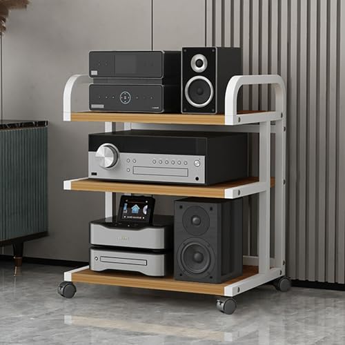 OLSKFUH Gaming Shelf On Wheels - Corner Av Rack Tower For Consoles, Dvd Players & Wifi Routers, Space-Saving Design,Wood Color-50x40x65cm