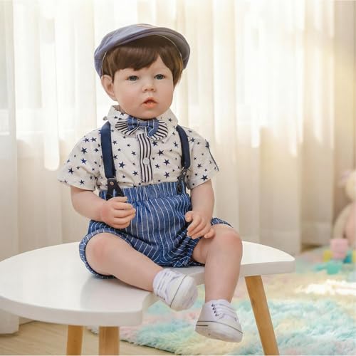 Muñeca Reborn de 28 pulgadas con cuerpo suave y ojos azules miniatura 2