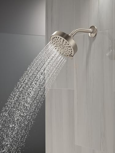 Image of Delta Modern 4-Setting Brushed Nickel Shower Head, 5.75 Inch Round Shower Head, 1.75 GPM Flow Rate, Spotshield Stainless 52401-SP