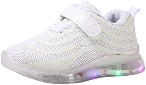 Boys Girls LED Light Up Flashing Sneakers Reflective Mesh Breathable Strap Running Shoes for Toddler/Kids White