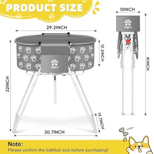Dog Bathtub for Dogs, Elevated Dog Bath Tub for Pet Grooming and Bathing Shower, Portable, Foldable with Safety Lock, Professional Pet Washing Station for Small Midel Dogs Cat (Gray)