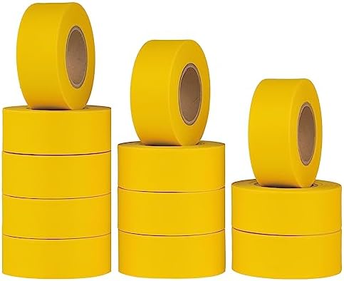 Yellow Flagging Tape 12 Rolls - Non-Adhesive Neon Marking Surveyors Caution Tape, for Tree Marking, Hunting Trail Tape, Marking Tape Ribbon, 1-3/16 in. x 150 ft,3.35 Mil Thick