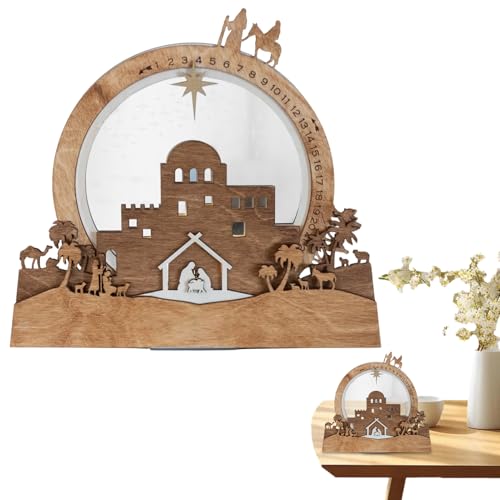 Beleuchtete Weihnachtskrippe,Holz Religiöse Countdown Dekoration Partyzubehör | Indoor Holz...