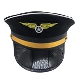 STOBOK Pilot Hat - Airline Captain Cap, Pilot Costume Accessory for Adults, Teens, Halloween Party, Cosplay Supplies - Black