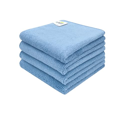 Image of SOFTSPUN Microfiber Cleaning Cloths, 4pcs 30x30cms 340GSM Sky Blue! Highly Absorbent, Lint and Streak Free, Multi -Purpose Wash Cloth for Kitchen, Car, Window, Stainless Steel, Silverware.