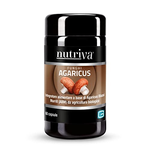 Nutriva Agaricus, Integratore Alimentare A Base Di Agaricus Blazei Murril In Capsule, Adatto Per I Vegani, 596Mg (60 Capsule)