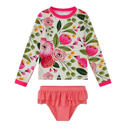 Image of upandfast Girls Rash Guard Set Long Sleeve Two Piece Swimsuit with UPF 50+ Sun Protection for Girls 3-8 Years