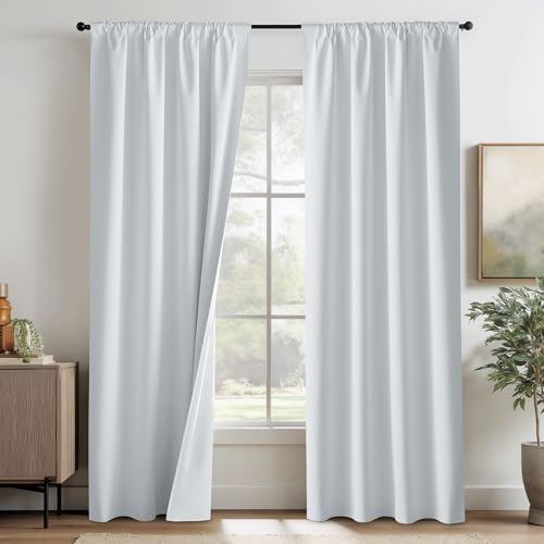 Image of RYB HOME White Blackout Curtains for Bedroom, 100% Blackout Thermal Insulated Noise Reducing Curtains for Living Room Nursery, 42 inches Wide by 84 inches Long, 2 Panels Set