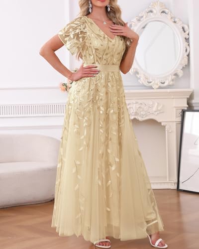 Image of Pinup Fashion Plus Size Formal Dresses - Evening Gowns Wedding Sequin Embroidery V-Neck Prom Long Dress