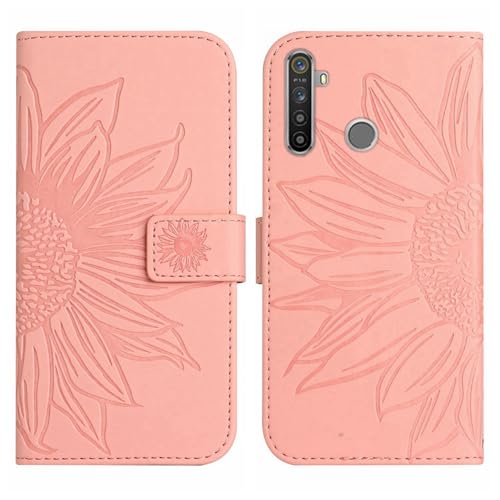 Rfvzubemok Compatible with Realme 5 4G Cover,Compatible with Realme 5 4G Flip Kickstand Card Slots Magnetic Closure Phone Case Pink