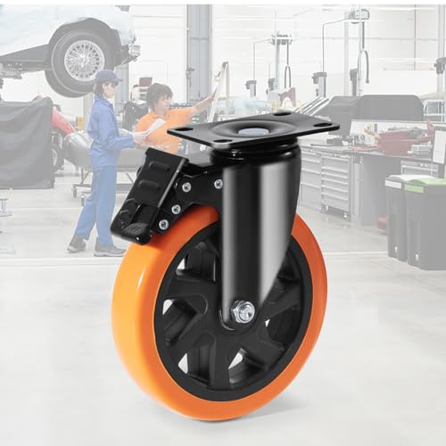 VEVOR Caster Wheels, 6-inch Swivel Plate Casters, Set of 4, with Security A/B Locking No Noise PVC Wheels, Heavy Duty 700 lbs Load Capacity Per Caster, Non-Marking Wheels for Cart Furniture Workbench by VEVOR - Image 8
