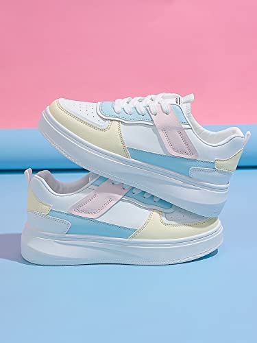 WDIRARA Women's Colorblock Lace Up Front Skater Round Toe Shoes Casual Sneakers2