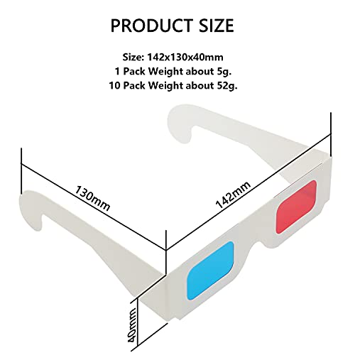 image for LYMGS 10 Pairs 3D Glasses for Movies, Red and Cyan Lens in White Frame