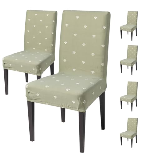Image of House of Quirk Elastic Chair Cover Stretch Removable Washable Short Dining Chair Cover Protector Seat Slipcover (Pack of 6, Neem Buti)
