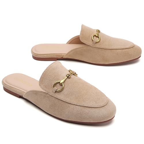 Image of Minorsu Buckle Mules for Women Flats Loafers Shoes for Work Office Business | Slip on,Round Toe,Backless,Slides, Casual