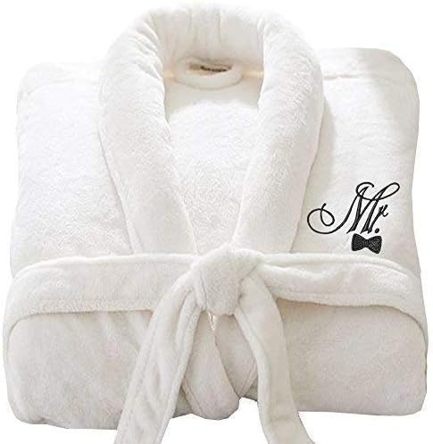 Wedding Bathrobe Mr and Mrs Embroidery Logo on Bathrobes 100% Cotton Terry Towel Bathrobe Luxury Velour Bathrobes