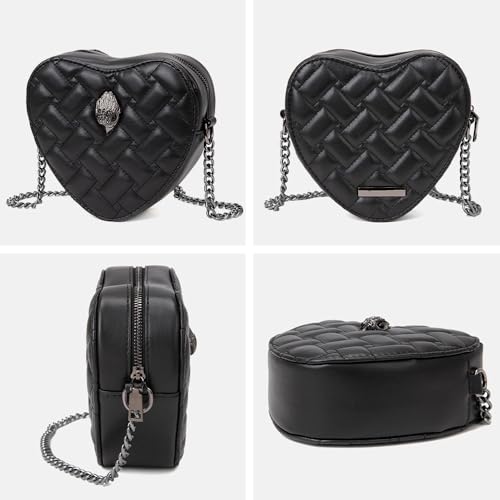 Image of Rejolly Quilted Heart Shaped Purse for Women Crossbody Bag PU Leather Shoulder Bag Cute Diamond Clutch Purse with Chain Strap Black