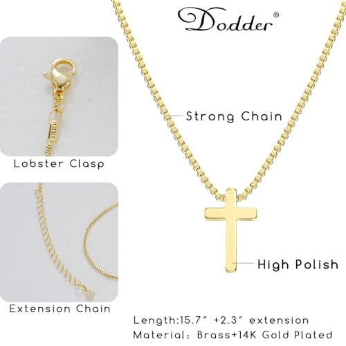 Gold Cross Necklace for Women, Trendy 14K Gold Plated Charm Box Chain Choker Dainty, Christian Religious Faith Small Cross Pendant Necklace Non Tarnish 6