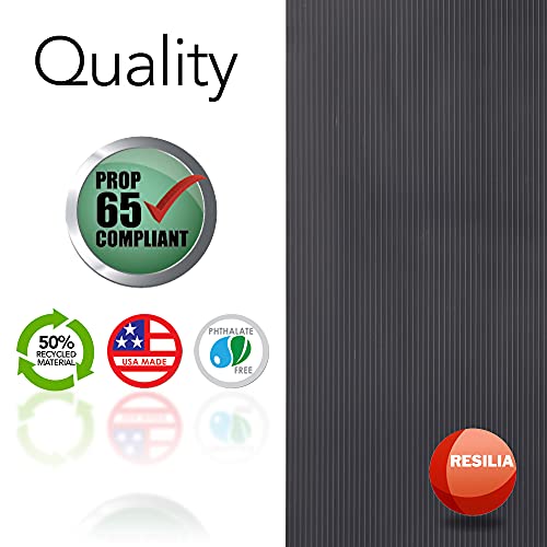 Resilia Utility Runner- 24 Inch Wide Black Plastic- Embossed Wide Rib Pattern  - Tool Box Liner, Garage Drawer & Shelf Organization, Workbench Storage, Made In The Usa, 24 Inches X 6 Feet, Black #TOP7