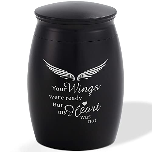 Image of 2.67 inch Small Keepsake Urns for Human Ashes Adult Male or Female | Black Mini Cremation Memorial Urn,Angel Aluminum Decorative Funeral Urns for Human Ashes Adult Man and Woman