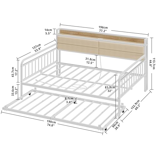image for LIKIMIO Daybed with Trundle, Sturdy Metal Full Size Bed Frame with Uph