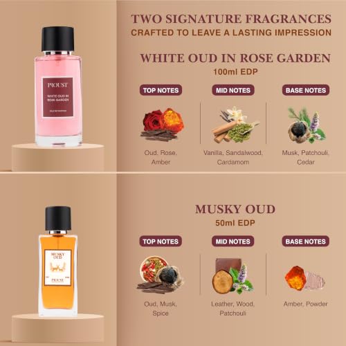 Image of PROUSTFRAGRANCES White Oud Perfume 100ml Raksha Bandhan Fragrance Gift Set | Musky Oud EDP 50ml, 2 Designer Rakhis & 1 Tester included | Premium festive combo with romantic floral and intense oud