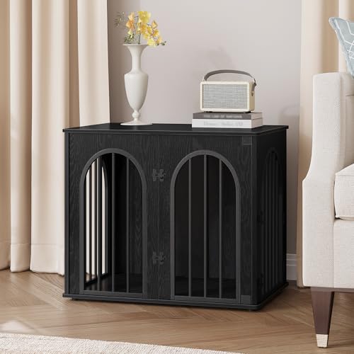 Hzuaneri Hundekäfig Möbel, 68 cm Hundebox Möbel, 3 Türen, Schwarz