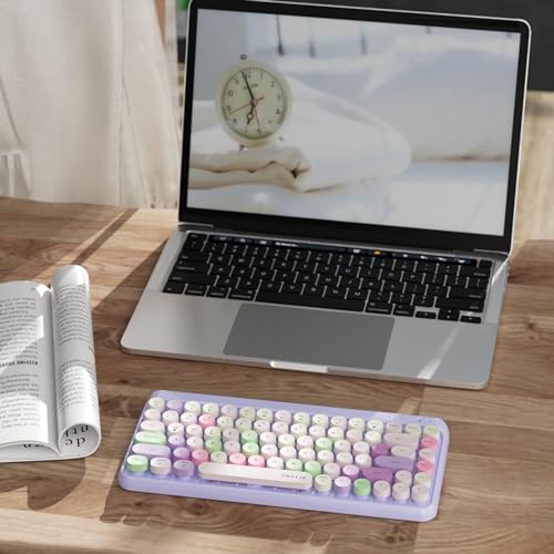 Image of UBOTIE Portable Bluetooth Colorful Computer Keyboards, Wireless Mini Compact Retro Typewriter Flexible 84Keys Design Keyboard (Purple-Colorful)