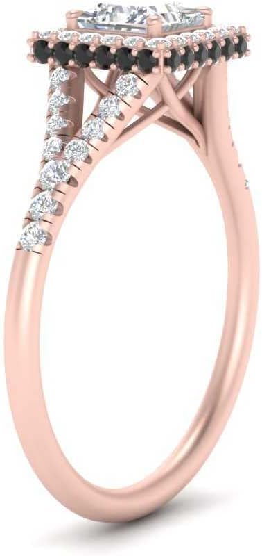 Choose Your Gemstone Split Shank Halo Diamond CZ Ring Rose Gold Plated Princess Shape Halo Engagement Rings Matching Jewelry Wedding Jewelry Easy to Wear Gifts US Size 4 to 12