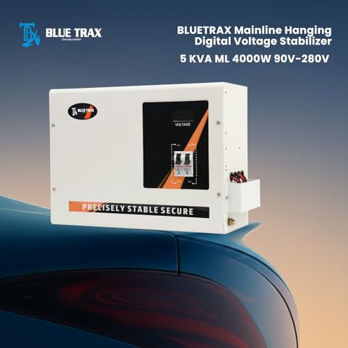 Image of BLUETRAX 5 KVA 4000W Mainline Voltage Stabilizer | 90V-280V | Hanging | Digital | Heavy Duty for Home Multipurpose Use | ISI Certified | 10 Years Warranty | White