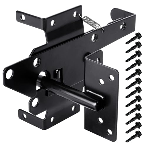 KABMOZ Self Locking Gate Latch PVC Fence Gate Lock Suitable Apply Wooden/Vinyl/Secure Pool/Yard/Garden,Black (Carbon Steel)