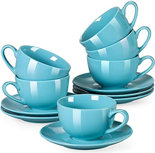 LOVECASA Porcelain Espresso Cups with Saucers - 80 ml - Set of 6, Hot Assorted Colors Cup & Saucer Sets