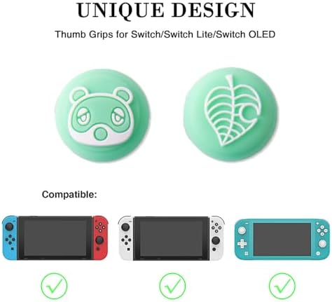 PERFECTSIGHT 4PCS Cute Switch Thumb Grip Caps for Nintendo Switch OLED/Lite Console, Joystick Cap Kawaii Soft Silicone Analog Stick Button Cover for NS Joycon Controller, Leaf Bear - 1