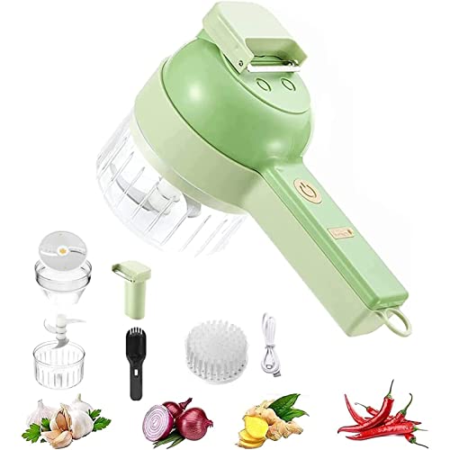 Ensemble de coupe-légumes électrique portatif 4 en 1, mini hachoir électrique sans fil, presse-purée au gingembre à chargement USB, adapté à la cuisson des légumes de cuisine, avec brosse nettoyage Cover