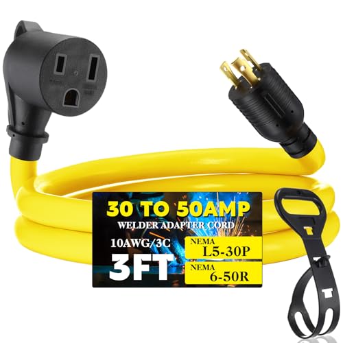 Image of Tellegloww 3ft NEMA L5-30P to 6-50R 30Amp to 50Amp Welder Extension Cord L5-30P Male to 6-50R Female Locking 3 Prong to 3 Prong Welder Power Adapter, STW 10 AWG /3C, ETL Listed