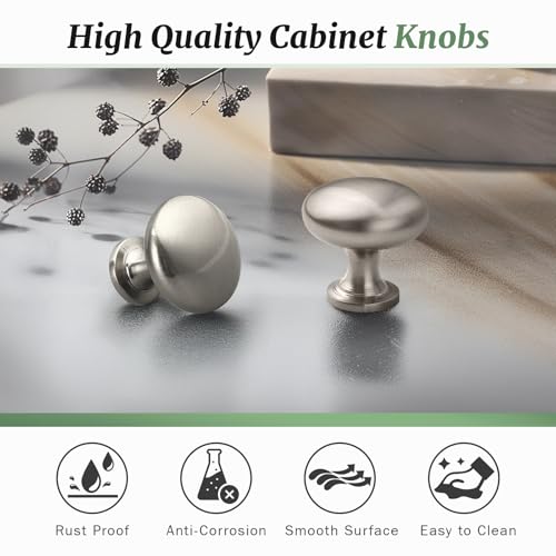 Knobonly 10 Pack Cabinet Satin Nickel Kitchen Knobs - 1 1/4 Inch Round Drawer Handles - Thumbnail 3