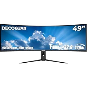 Deco Gear DGSKY49 49″ Curved Ultrawide 32:9 R1000 Monitor | 5120×1440 Dual QHD | 120 Hz | USB-C 98 W PD | Adaptive Sync | HDR | KVM | PIP/PBP | DisplayPort 1.4 | HDMI 2.1 | Height Adjustable