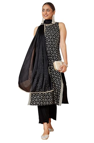 Kurta droit noir en soie Chanderi Janasya l'éclat de l'or