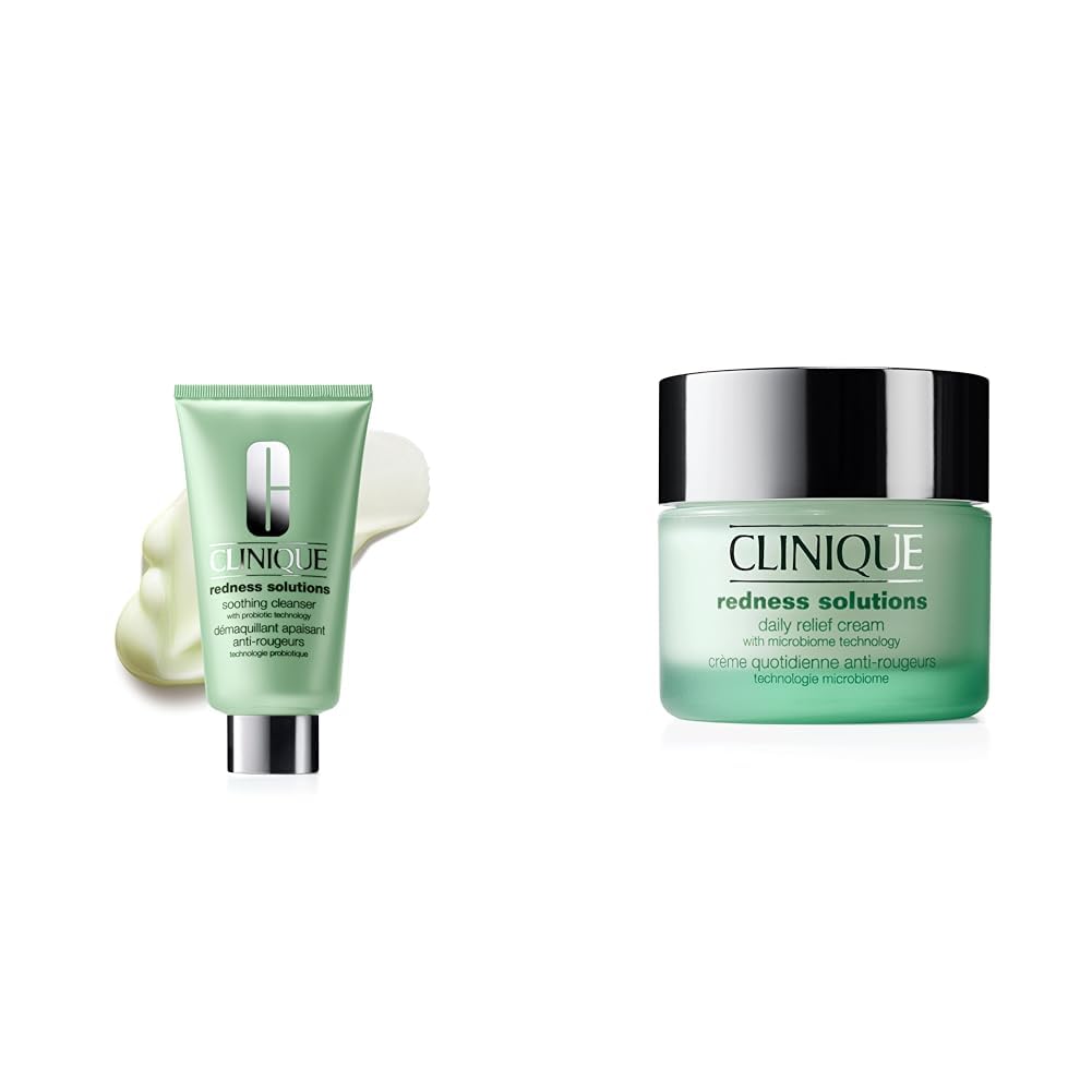Clinique Redness Solutions Set: Soothing Cleanser (150ml) + Daily Relief Cream (50ml) | Ölfreier Gesichtsreiniger mit Probiotischer Technologie + feutigkeitsspendende Creme für empfindliche Haut