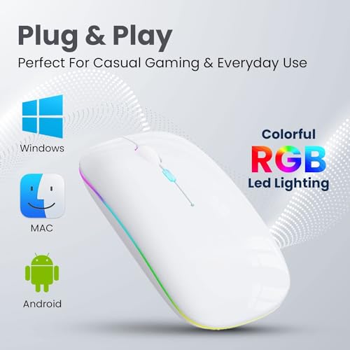 Image of Electro Wolf Wireless Gaming Mouse Lucid 2.4G Wireless + Bluetooth 5.1 Mouse, Slim Rechargeable 500mAh Silent Click RGB LED Wireless Gaming Mouse, DPI Upto 1600 - White