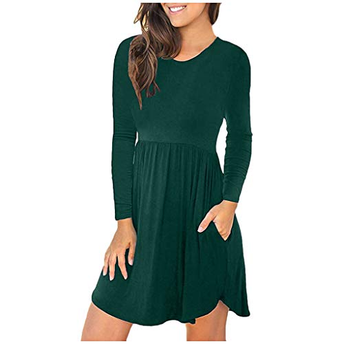 Bravetoshop Women's Autumn Casual T Shirt Dresses Long Sleeve Swing Dress Pockets(Green-A,M)