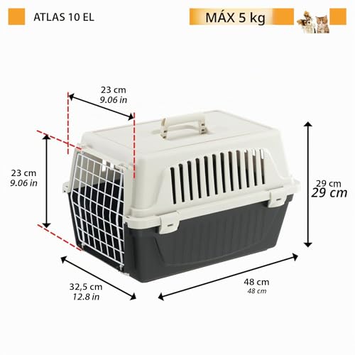 Miniatura 2 de Ferplast Transportín Gato, Transportín Perro Pequeño Y Gatos De Hasta 5 Kg, Puerta De Hierro Plastificado, Ranuras De Ventilación, 32,5 X 48 X H 29 Cm, Transportín Mascotas Rígido Atlas 10 El, Negro