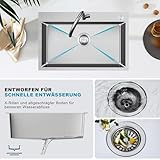 KEOKBON Kitchen Sink 70 * 45 * 19cm-Handmade 304 Stainless Steel Sink with Basket Strainer and Overflow for Flushmount and Topmount Installation, Single Bowl,Satin Brushed Silver - Image 3