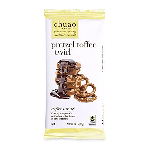 Chuao Chocolatier Pretzel Toffee Twirl Dark Chocolate Bars | Gourmet Chocolate Sea Salt Artisan European No Preservatives | For Gift Baskets, Christmas, Valentines Day, Gifts For Women, Men, Birthday, Thank You, Care Package | 4 Pack #TOP25