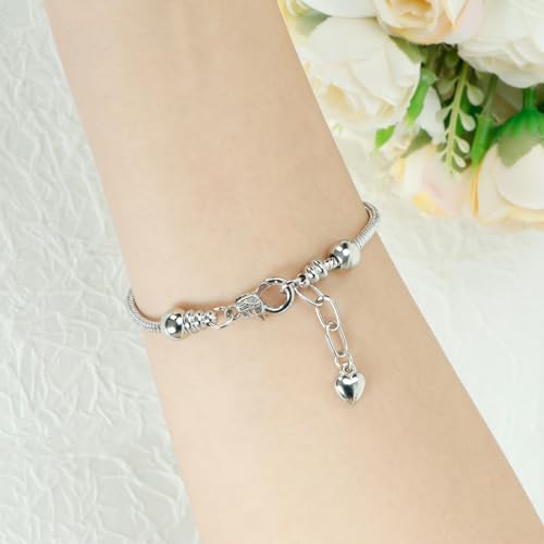 Charm Bracelet for Women, Heart Shape Glass Beads Sliver CZ Cross Snake Chain Bracelet, Trendy Charm Bracelet Jewelry Gifts for Women2