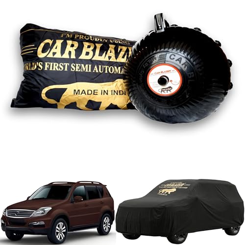 Image of CARBLAZER Portable & Semi-Automatic Full Body Car Covers: Heavy Duty Device| Anti-Theft| Dust & Scratch Proof | Water & Wind Resistant|Custom Fit| Dual-Side Cover, Compatible for Mahindra REXTON